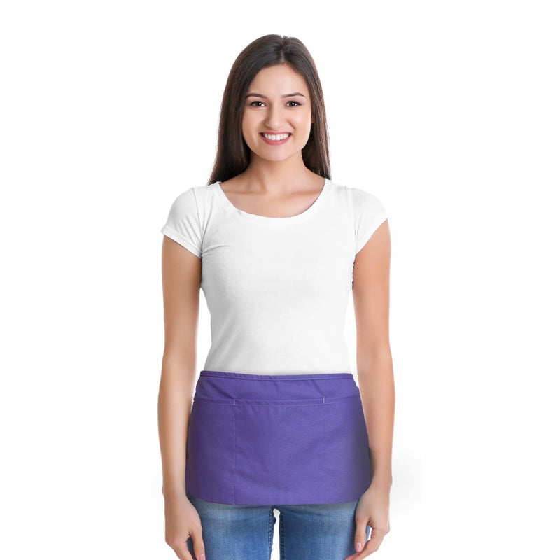 DALIX Waist Aprons Commercial Restaurant Home Bib Spun Poly Cotton Kitchen (3 Pockets) (1, Purple) - Image 2